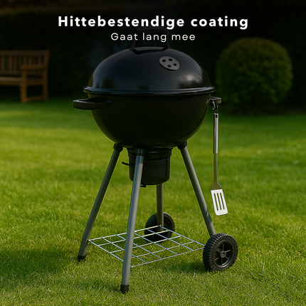 Cheqo® Houtskool Barbecue Ø45 cm - Houtskoolbarbecue - Met Deksel en Wielen - Draagbare BBQ voor Tuin of Camping