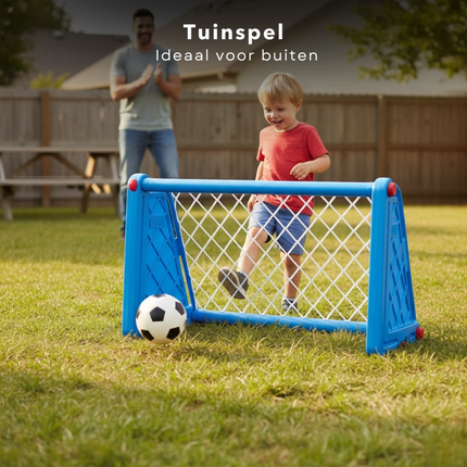 Cheqo® Voetbaldoel - Voetbalgoal - Voetbaldoeltje - Mini Voetbaldoel - Voetbaldoel Kinderen - Voetbalgoal Kinderen - Voetbaldoel Buiten - Voetbaldoel Tuin - Blauw Voetbaldoel