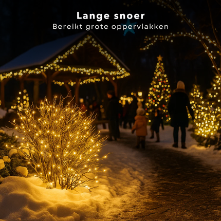 Cheqo® LED Verlichting - 80 LED Lampjes - Warm Wit - Lichtfuncties - Timer Functie - Kerstboomverlichting Transparant Snoer - Binnen En Buiten - IP44 Adapter - Kerstverlichting - Lichtslinger - Sfeerverlichting - Kerstlampjes