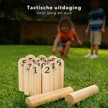 Cheqo® Houten Werp Spel - Kubb Spel - Fins Werpspel - 13-Delig Werpspel - Voor Tuin en Park - Massief Hout