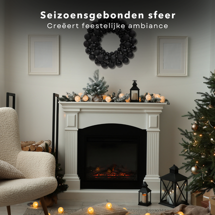 Cheqo® Zwarte Kerstkrans met Kerstballen - Deurkrans - Kerst Krans - Zwart - 45 cm - Kerstballen Kunststof - Kerstdecoratie