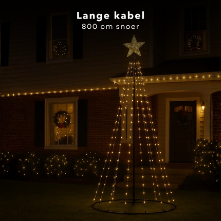 Cheqo® Kerstboom Vlaggenmast - 300 cm Hoogte - 550 LED - Warm Wit Licht - Zwart Frame - Afstandsbediening - Binnen En Buiten - Vlaggenmast Verlichting - Metaal Frame - Kunststof Basis - IP44 Adapter - Ster Met LED - Kerstlampjes Buiten