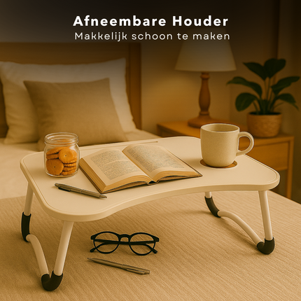 Cheqo® Opklapbare Laptoptafel - Ontbijt op Bed Tafel - Bedtafel met Tablethouder - Bank Tafeltje - Banktafel - Ontbijttafeltje - Wit
