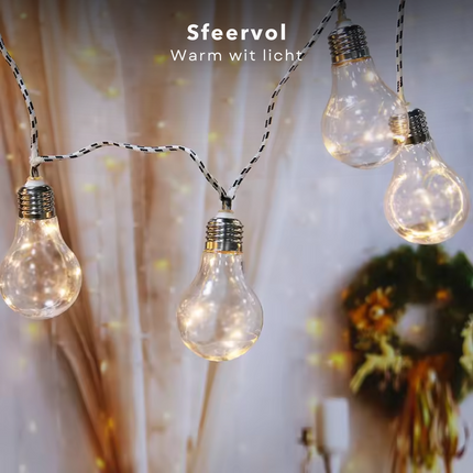 Cheqo® Warm Witte LED Tuinfeestverlichting - Lichtslinger - Lichtsnoer - Tuinverlichting - 450cm Buitenverlichting met Gevlochten Snoer - Feestverlichting