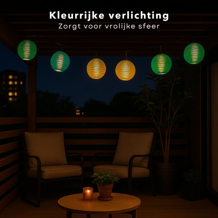 Cheqo® Solar Lampionnen Slinger - LED Lampionnen - Tuinverlichting Op Zonne-Energie - Buitenverlichting Lichtslinger - Kleurrijke Lampionnetjes - Solar Lichtsnoer - Sfeerverlichting Buiten - Zonnepaneel Verlichting - Feestverlichting Tuin