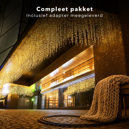 Cheqo® Ijspegel Verlichting - Ijspegelverlichting - Kerstverlichting - Kerstlampjes - Lichtnet - Lichtslinger - Warm Wit - Transparant Snoer - 180 LED - Lichtgordijn - 6M - Binnen En Buiten - IP44 - Kerstverlichting - Energiezuinig