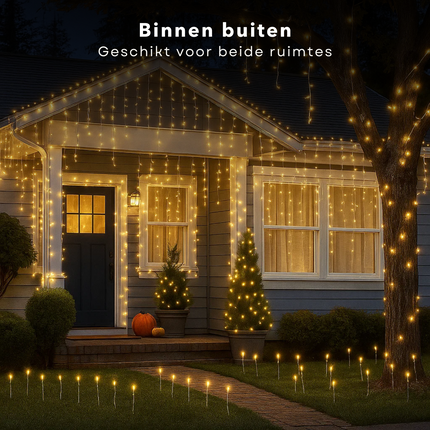 Cheqo® Ijspegel Verlichting - Kerstverlichting Buiten en Binnen - Ijspegelverlichting Warm Wit - 360 LED - 12 Meter - Lichtfuncties - Automatische Timer - Transparant Snoer - Lichtgordijn - IP44 Adapter - Geschikt voor Binnen en Buiten