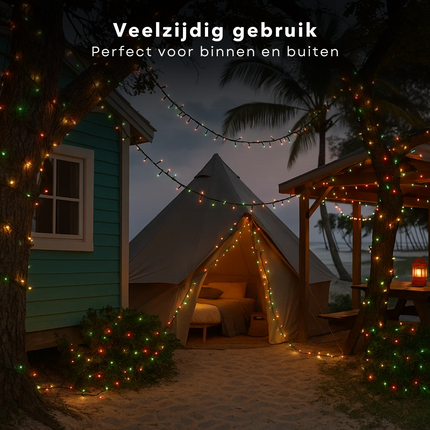 Cheqo® LED Kerstverlichting - Kerstlampjes - Kerstboomverlichting - 180 LED Lampjes - Multicolor Verlichting - 8 Lichtfuncties - Geheugenfunctie - Timer Functie - 13.5 Meter Lengte - Groen Snoer - IP44 Adapter - Binnen en Buiten