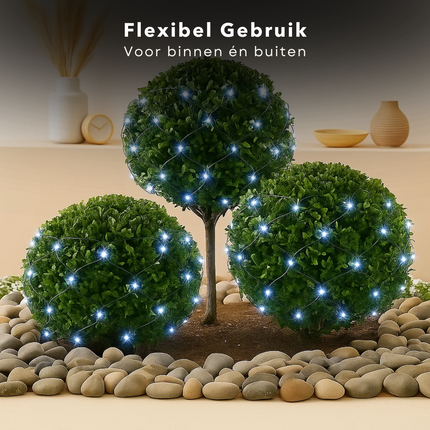Cheqo® Netverlichting Buiten - Kerstverlichting Buiten - Kerstlampjes 160 LED Lampjes - IP44 Adapter - Koelwit Licht - Groen Snoer - 200x100 CM - Lichtnet Kerstverlichting - Tuinverlichting - Struikverlichting - Sterrenhemel Effect - Lichttapijt