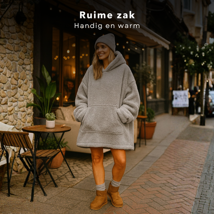 Cheqo® Teddy Hoodie Deken voor Vrouwen Grijs - Grijze Teddy Hoodie - Snuggle Hoodie - Cuddle Hoodie - Hoodie Blanket - Oodie Plaid - Deken - Oversized Hoodie - One Size