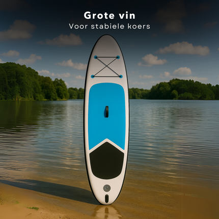 Cheqo® Opblaasbaar SUP Board Set - Supboard - Sup Pakket - Paddle Board - Anti-slip - Complete Set met Accessoires - Blauw/Wit - PVC Constructie