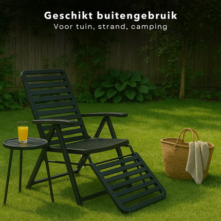 Cheqo® Opvouwbare Tuinstoel met Voetensteun - Camping Stoel - Zonnenbed - Tuin Stoel Lounge - Balkonstoel - Loungestoel - Aluminium Relaxstoel