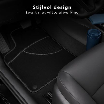 Cheqo® 4 Stuks Automatten - Auto Vloermatten - Anti-SlIP Laag - Zwart/Wit Automatten - Pvc/Polyester Materiaal - Universele Automatten - Voor En Achter - Stijlvol Auto Interieur - Eenvoudig Schoon Te Maken - Automat Set