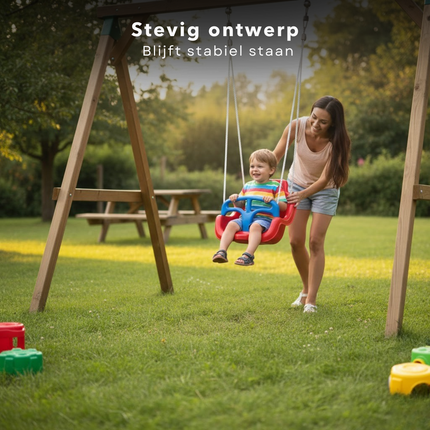 Cheqo® Schommelstoel Kinderen - Schommelstoel Baby - Schommelstoel Vanaf 12 Maanden - Schommelstoel Met Riem - Schommelstoel Met Veiligheidsbeugel - Schommelstoel Rood Blauw