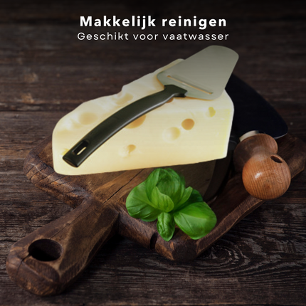 Cheqo® Kaasschaaf Zwart/RVS - Voor Jonge en Oude Kaas - Met Ophangoog - Roestvrij Staal