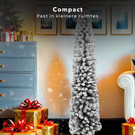 Cheqo® Kunstkerstboom Smal - Smalle Kerstboom - 180 cm - Met Sneeuw - PVC - Binnen en Buiten