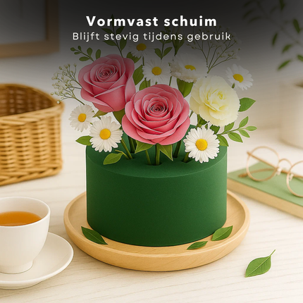 Cheqo® Rond Steekschuim - Groen Steekschuim - Nat Steekschuim - Steekschuim Voor Bloemen - Bloemstukje Maken - Kerststukje Maken - Paasstukje Maken - Bloemisten Spullen - Steekschuim Voor Echte Bloemen