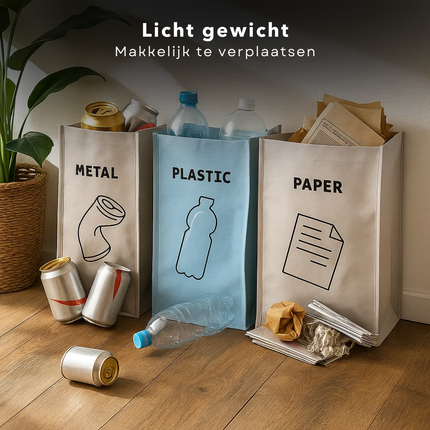 Cheqo® Afvalzakken Set - Afval Scheiden - Recycle Zakken - Koppelbare Afvalzakken - 3 Stuks - Klittenband Bevestiging - PP Materiaal - Milieuvriendelijk - Herbruikbare Zakken - Afval Sorteren - Kunststof Zakken