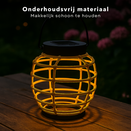 Cheqo® Luxe Tafellamp - Tafel Lamp - Solar Lamp - Solar Lantaarn - Rotan-look - Tuinverlichting