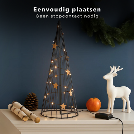 Cheqo® LED Kerstdecoratie - Kegelvormige Kerstverlichting - Warm Witte Led's - Geschikt voor Binnen en Buiten - Moderne Kerstverlichting op Batterijen - Kerstboom LED - Kerstfiguur - Energiezuinige Kerstverlichting