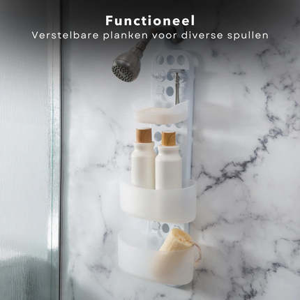 Cheqo® Ophangbaar Doucherek - 71x25cm - Verstelbaar Doucherek - Verstelbaar - Eenvoudige Installatie - Douche Organizer - Doucherek Zonder Boren - Hangend Doucherek - 3 Laags - Douchemandje - Doucherekje - Roestvrij Doucherekjes