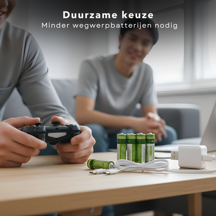 Cheqo® Oplaadbare Batterijen AA – USB-Oplaadbaar – 1200mAh Capaciteit – Lithium-Ion Technologie – USB-C Connector – Snel Opladen – In 1.5 Uur Volledig Opgeladen – Set van 4 – Tot 1000x Oplaadbaar – Met LED-Indicator – AA-Formaat