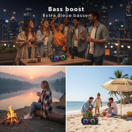 Cheqo® Boombox Speaker - Boombox Bluetooth Speaker - Bluetooth Boombox - Draagbare Boombox - Draadloze Boombox - Boombox Luidspreker - Muziek Box Bluetooth - Draagbare Bluetooth Speaker - Party Speaker - Speaker Met Licht