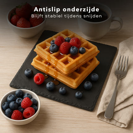 Cheqo® Granieten Snijplank - Graniet Snijplank Zwart - Duurzaam en Stijlvol - Luxe Kaasplank - Serveerplateau Steen
