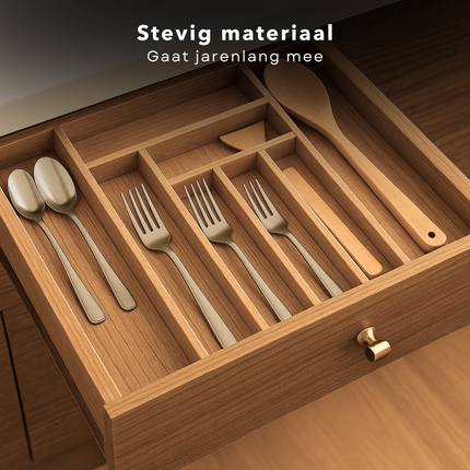 Cheqo® Uitschuifbare Bamboe Bestekbak - Keukenlade - Besteklade Uitschuifbaar - Verstelbare Lade Organizer - Bestekhouder - Hout