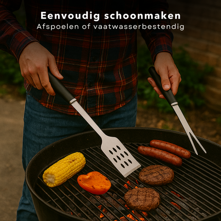 Cheqo® BBQ Gereedschap Set 3-Delig RVS – Barbecue Accessoires Vork Spatel Tang – Roestvrijstalen BBQ Tools – Grill Gereedschap – Barbecue Set – BBQ Essentials – Gereedschap voor Barbecue – RVS BBQ Kit – Barbecue Tools