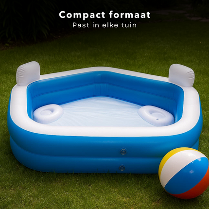 Cheqo® Vijfhoekig Opblaasbaar Familiezwembad - Zwembad - Opblaasbad - PVC - Bad Met Loungestoelen en Bekerhouders