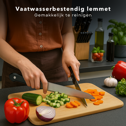 Cheqo® 22-delige Messenset met Houten Messenblok – RVS Keukenmessen Set – Koksmes & Santokumes – Broodmes & Vleesmes – Keukenschaar Inbegrepen – Duurzaam & Ergonomisch – Veilig & Compact Opbergen