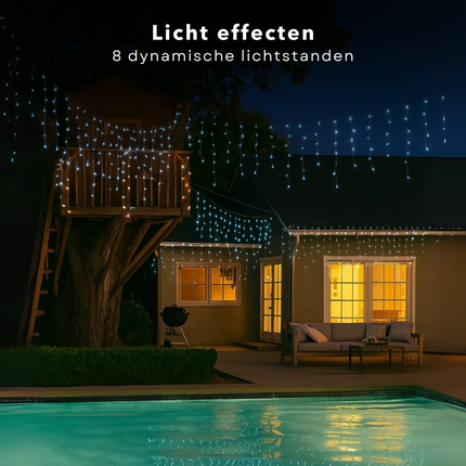 Cheqo® Ijspegel Verlichting - Kerstverlichting Buiten - Ijspegelverlichting 180 LED - Wit Licht - Koelwit - 6 Meter Lengte - IP44 Adapter - Geschikt voor Buiten - Timer Functie - 8 Lichtfuncties met Geheugen - Groen Snoer