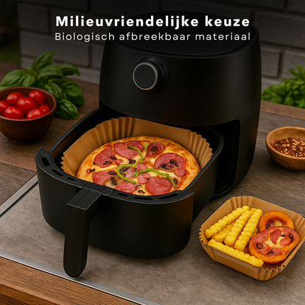 Cheqo® Airfryer Bakpapier - Airfryer Accessoires - Wegwerpbakjes - Vierkant Bakpapier - 20x20 cm - Geschikt Voor Airfryer - 50 Stuks - Luchtfriteuse Bakpapier