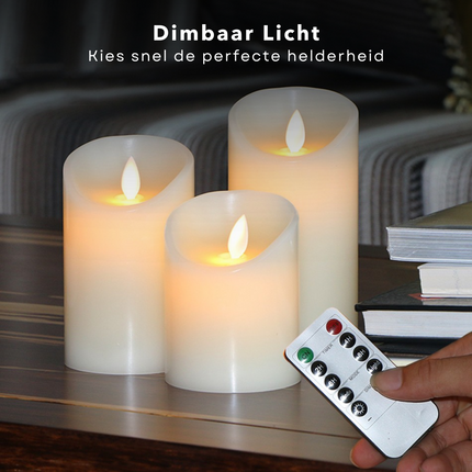 Cheqo® LED Kaarsen Set - Bewegende Vlam - Dimbaar en Ivoor - Inclusief Afstandsbediening