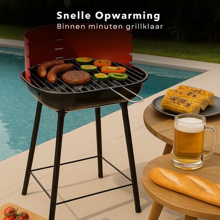 Cheqo® Houtskool Barbecue RVS - Houtskoolbarbecue - Verstelbaar Rooster - Ronde BBQ Rood/Zwart