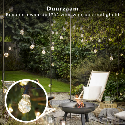 Cheqo® Feestverlichting Op Batterijen - 8 Lampen - 40 LED - Warm Wit - 4.50m - Timer Functie - Binnen en Buiten Gebruik - Lichtsnoer - Tuinverlichting