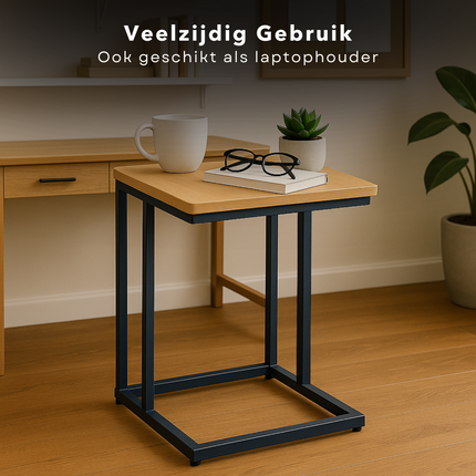 Cheqo® Bijzettafel - Bedtafel - Laptoptafel - Banktafel - Bijzettafeltje - Salontafel - Bijzet Tafel - Metaal - Marmeren MDF Tafelblad - Kleine Moderne Tafel - Hout