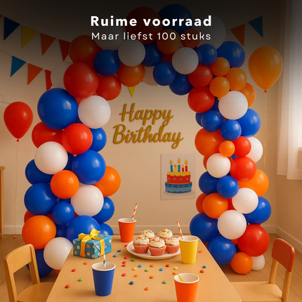 Cheqo® Ballonnen Rood Wit Blauw Oranje - 100 Stuks Ballonnen - Feestballonnen - Ballonnen - Vrolijke Ballonnen - Speelballonnen - Feestdecoratie EK WK Koningsdag - Kleurrijke Ballonnen - Ballonnen Voor Feestjes - Ballonnen Nederland
