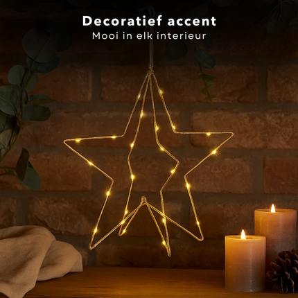 Cheqo® Goudkleurige Kerstster - Kerstster Met Ledverlichting - Ledverlichting Op Batterij - Kerstdecoratie Goud - Kerstversiering Met Licht - Sfeerverlichting Kerst - Kerst Verlichting - Kerst Decoratie Ster - Kerstornament