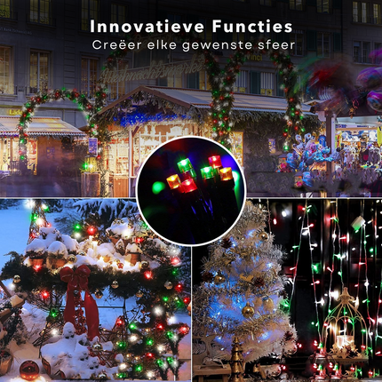 Cheqo® Kerstverlichting - Kerstboomverlichting - Kerstlampjes - Sfeerverlichting - LED Verlichting - Voor Binnen en Buiten - Tuinverlichting - Feestverlichting - Lichtsnoer - 80 LED's - 6M - Timer - Driekleurig - Geheugen - 8 Lichtfuncties Kerstboomverlichting