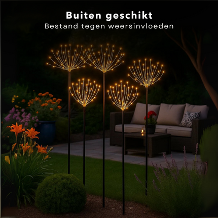 Cheqo® Tuinsteker Met Ledverlichting - Kerstverlichting Buiten - Kerstversiering Tuin - Verlichte Tuinstekers - Set Van 5 Tuinstekers - Warm Wit Licht - Adapter Met Timer - IP44 Geschikt Buiten - 225 Micro Led - Kerstdecoratie Buiten