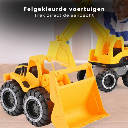 Cheqo® Bouwvoertuigen Speelgoed Set - Kiepwagen - Aanhanger - Bulldozer Speelgoed Voor Binnen en Buiten - Stevig Kunststof