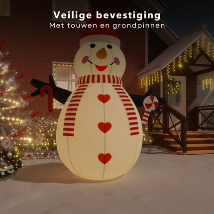 Cheqo® Opblaasbare Sneeuwpop - Sneeuwpop Opblaasbaar - Sneeuwman LED - 460 cm - Weerbestendige Kerstdecoratie - Oxford Stof