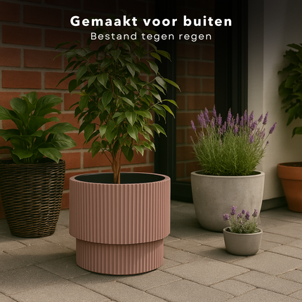 Cheqo® Bloempot Bruin - Bruine Plantenpot - Roze Plantenbak - Kunststof - Voor Binnen en Buiten - Ideaal voor Balkon