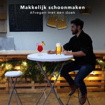 Cheqo® Opvouwbare Bartafel - Statafel - Partytafel - Cocktailtafel - 80 cm - Voor Binnen en Buiten - Wit