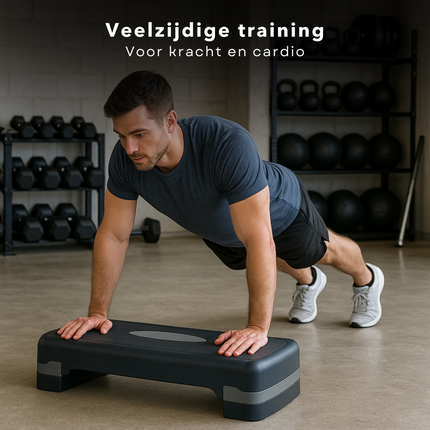 Cheqo® Verstelbare Aerobic Step 10-15 cm – Fitness Stepper met Anti-Slip Laag – Stepbank voor Thuis en Sportschool – Step Aerobics – Krachttraining & Conditietraining – Draagvermogen 150 kg – Opstapbankje