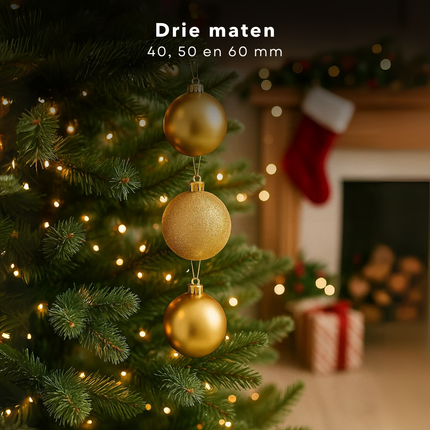 Cheqo® Kerstballen Set Goud - 70 Stuks Kerstballen - Kunststof Kerstballen - Opbergbox Inbegrepen - Mat Glanzend Glitter - Opbergdoos - Kerstversiering Goud - Kerstboom Decoratie - Gouden Kerstballen - Afsluitbaar Deksel