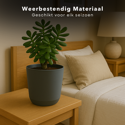 Cheqo® Bloempot Grijs - Grijze Plantenpot - Plantenbak - Kunststof 20x18 cm - Voor Binnen en Buiten - Ideaal voor Balkon