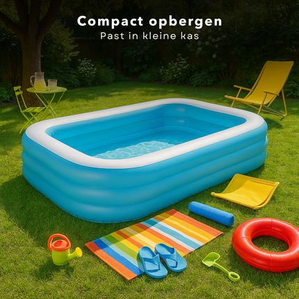 Cheqo® Opblaasbaar Zwembad - Opblaaszwembad - Familiezwembad - Rechthoekig - Vinyl met Brede Zijwanden